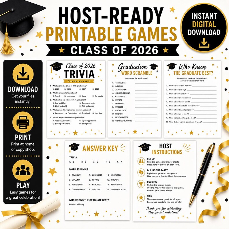 Pacote de Jogos para Festa de Formatura para Imprimir, Festa de Formatura da Turma de 2026 - Download Digital imagem 8