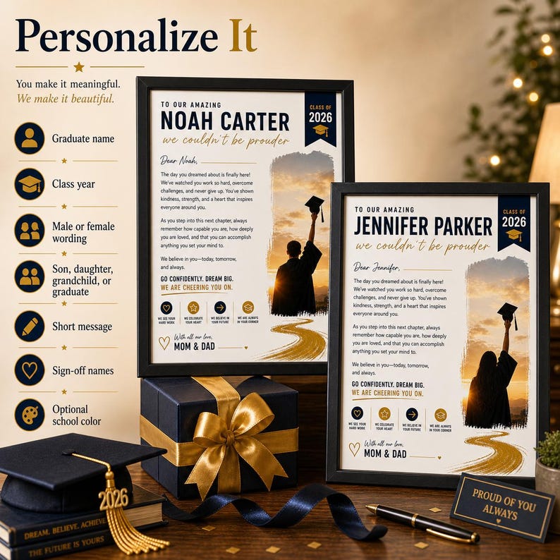 Regalo di laurea personalizzato per figlio, figlia o nipote, classe 2026, poster personalizzato con lettera, ricordo di laurea stampabile immagine 7