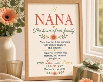 Póster con la historia de la abuela, regalo personalizado del Día de la Madre de parte de los nietos.