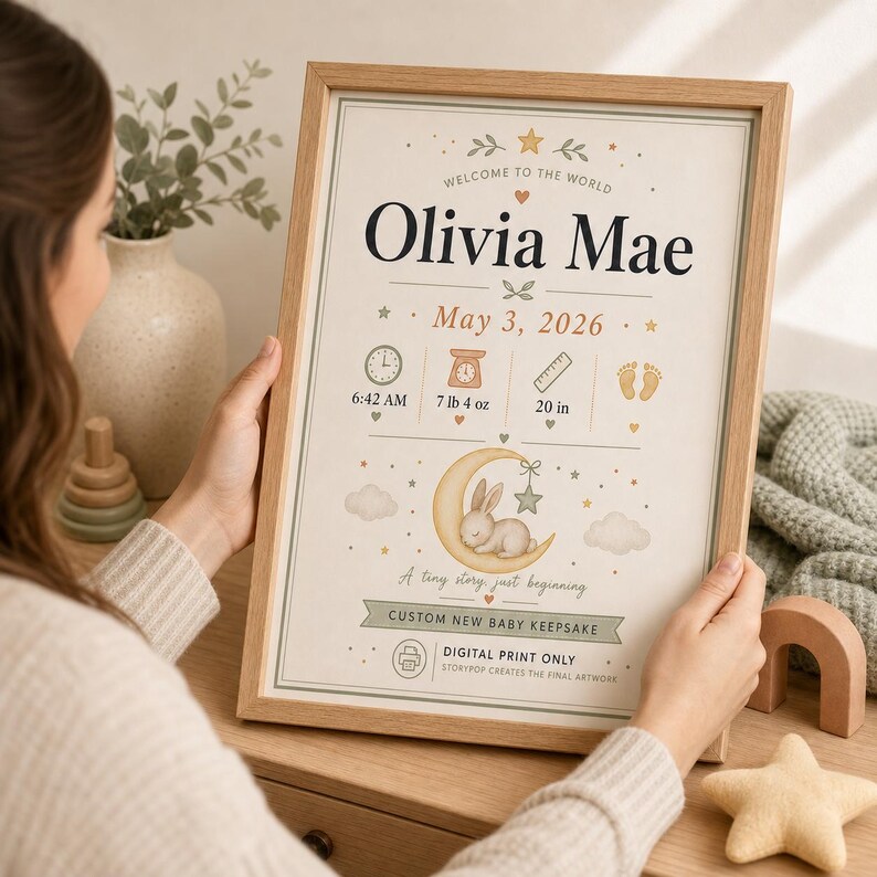 New Baby Birth Stat Poster, Personalised Made-to-Order Printable image 8