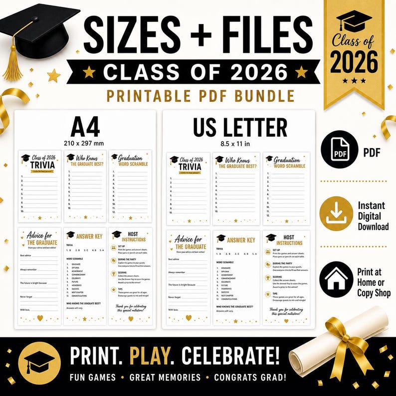 Pacote de Jogos para Festa de Formatura para Imprimir, Festa de Formatura da Turma de 2026 - Download Digital imagem 6