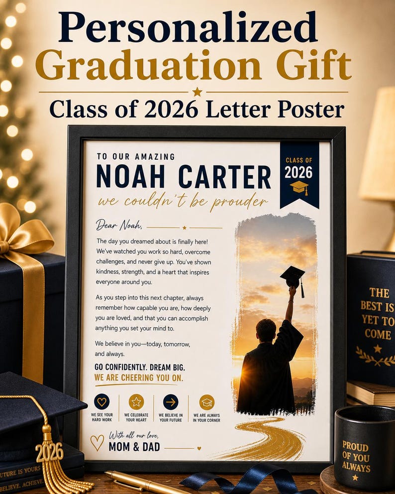 Regalo di laurea personalizzato per figlio, figlia o nipote, classe 2026, poster personalizzato con lettera, ricordo di laurea stampabile immagine 10