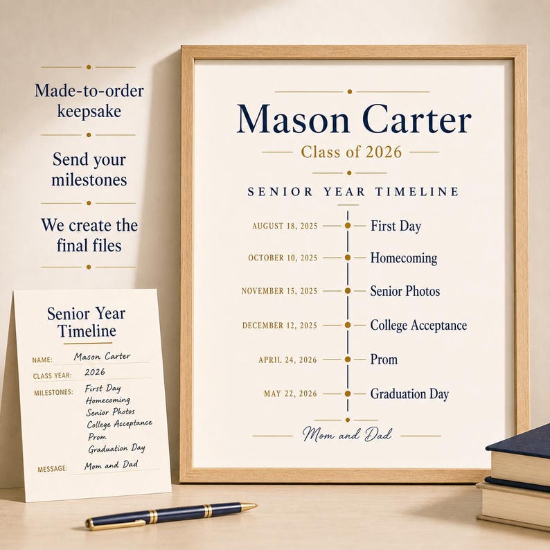 Personalized Senior Year Timeline Poster, Class of 2026 Graduation Gift, Custom Printable Grad Keepsake image 8