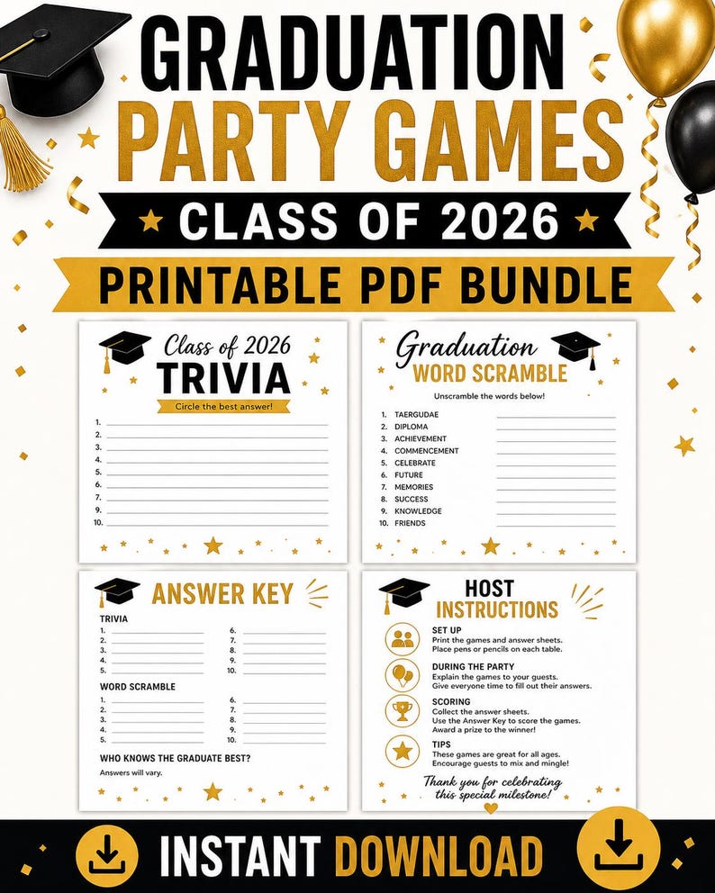 Pacote de Jogos para Festa de Formatura para Imprimir, Festa de Formatura da Turma de 2026 - Download Digital imagem 10