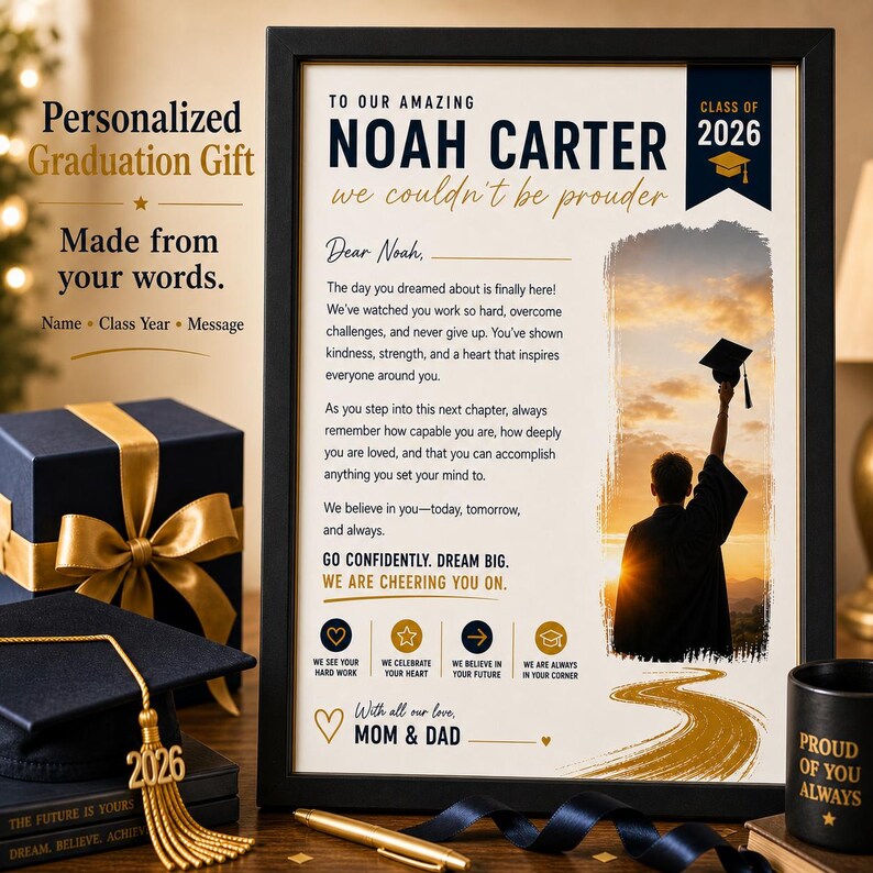 Regalo di laurea personalizzato per figlio, figlia o nipote, classe 2026, poster personalizzato con lettera, ricordo di laurea stampabile immagine 3