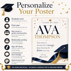 Personalized Graduation Gift for Son Daughter, Class of 2026 Custom Story Poster, Printable Grad Keepsake image 7