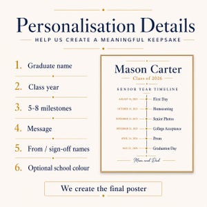 Personalized Senior Year Timeline Poster, Class of 2026 Graduation Gift, Custom Printable Grad Keepsake image 7