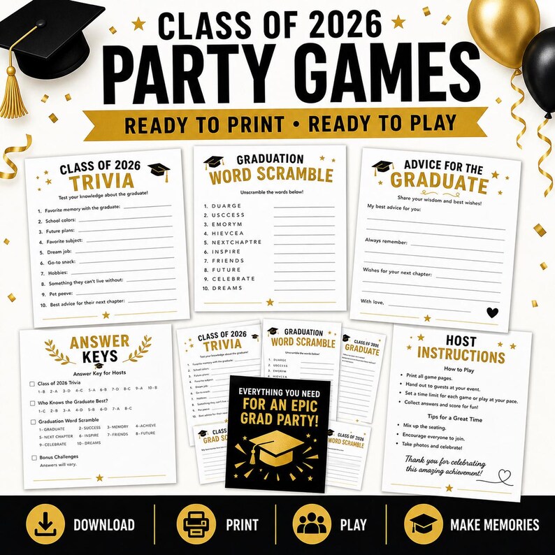 Pacote de Jogos para Festa de Formatura para Imprimir, Festa de Formatura da Turma de 2026 - Download Digital imagem 7