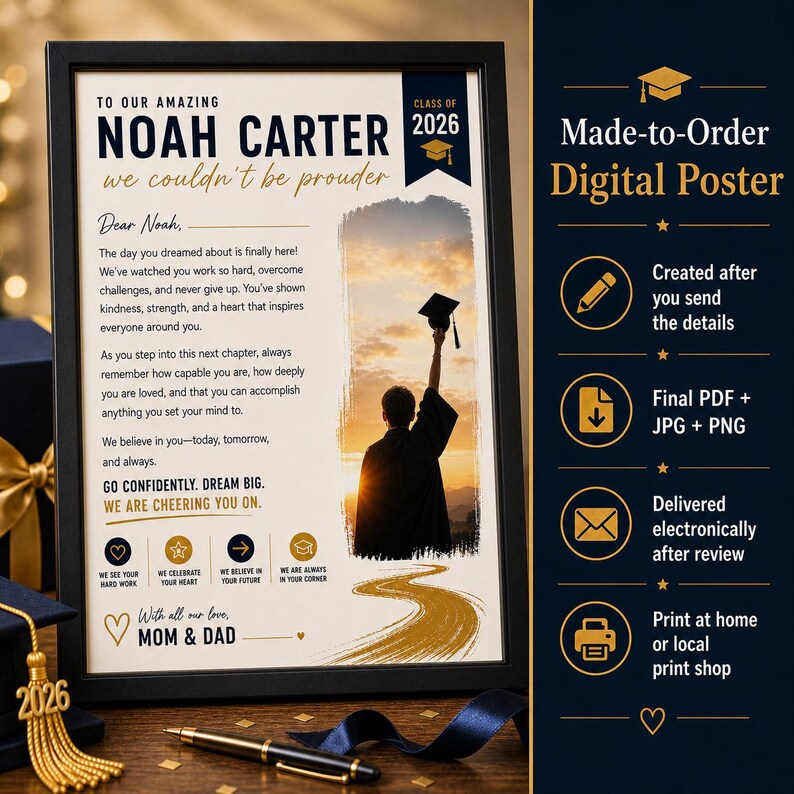 Regalo di laurea personalizzato per figlio, figlia o nipote, classe 2026, poster personalizzato con lettera, ricordo di laurea stampabile immagine 9