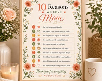 Póster "Razones por las que amamos a mamá", regalo personalizado de parte de los niños.