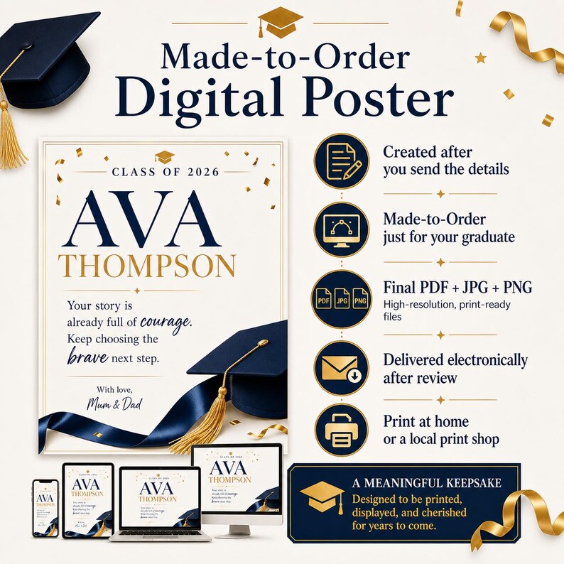 Personalized Graduation Gift for Son Daughter, Class of 2026 Custom Story Poster, Printable Grad Keepsake image 9