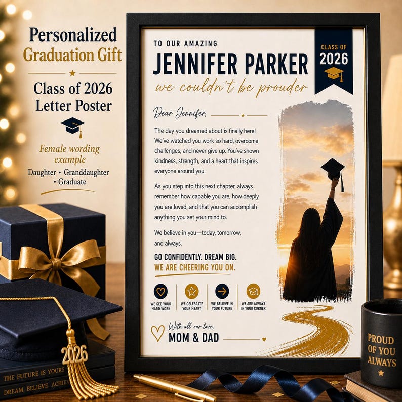 Regalo di laurea personalizzato per figlio, figlia o nipote, classe 2026, poster personalizzato con lettera, ricordo di laurea stampabile immagine 4