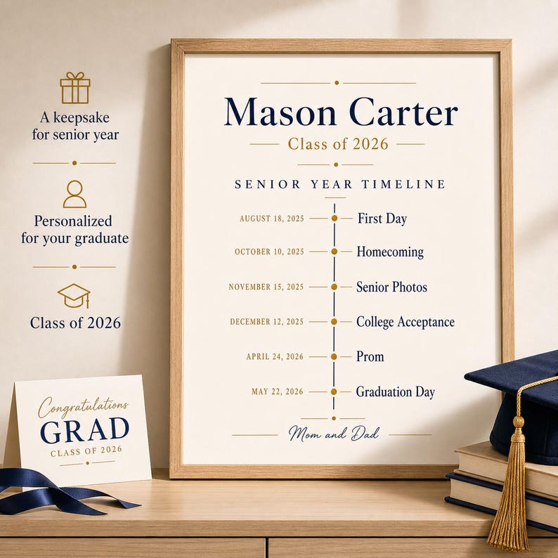 Personalized Senior Year Timeline Poster, Class of 2026 Graduation Gift, Custom Printable Grad Keepsake image 4
