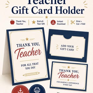 Teacher Gift Card Holder Printable, End Of Year Teacher Gift, Instant Download Thank You Card image 10