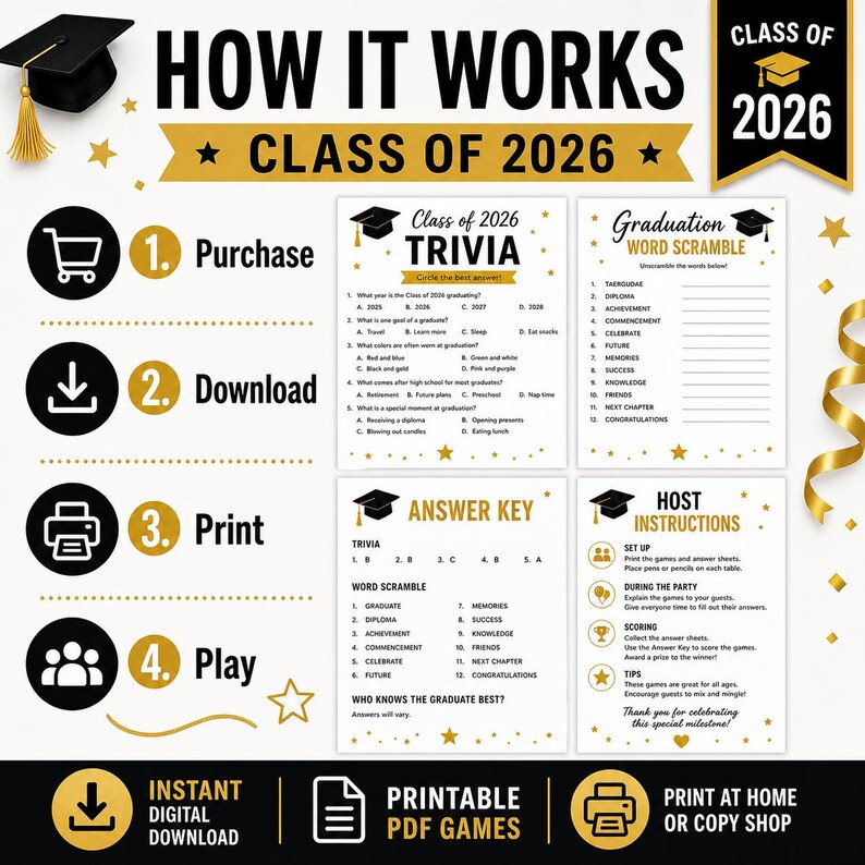 Pacote de Jogos para Festa de Formatura para Imprimir, Festa de Formatura da Turma de 2026 - Download Digital imagem 5