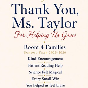 Personalized Teacher Appreciation Poster, End Of Year Teacher Gift, Custom Printable Thank You Keepsake image 10