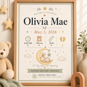 New Baby Birth Stat Poster, Personalised Made-to-Order Printable image 10