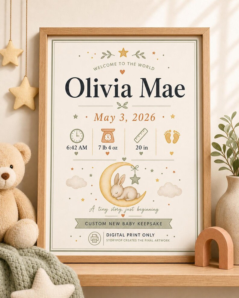 New Baby Birth Stat Poster, Personalised Made-to-Order Printable image 10