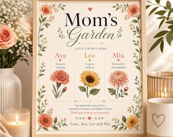Póster de la flor de nacimiento de mamá, regalo floral familiar personalizado