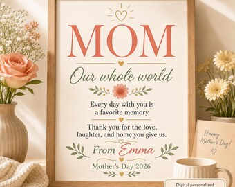 Póster con la historia de una mamá moderna, regalo imprimible personalizado para el Día de la Madre.