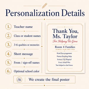 Personalized Teacher Appreciation Poster, End Of Year Teacher Gift, Custom Printable Thank You Keepsake image 7