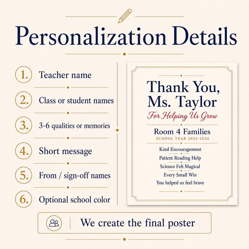 Personalized Teacher Appreciation Poster, End Of Year Teacher Gift, Custom Printable Thank You Keepsake image 7