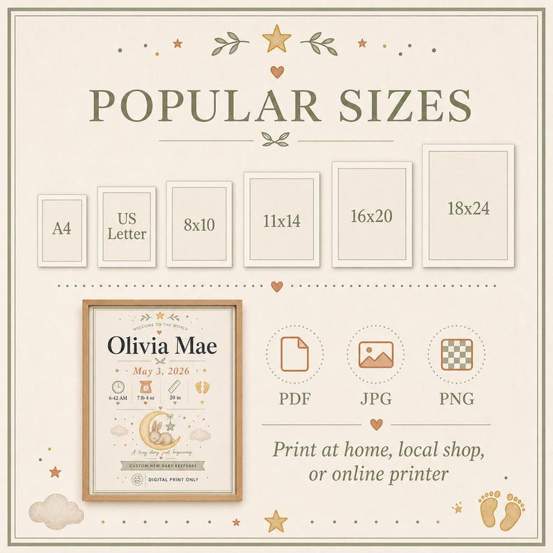 New Baby Birth Stat Poster, Personalised Made-to-Order Printable image 6