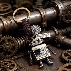 porte-clés robot vintage, breloque en métal rétro, accessoire clé mignon de style industriel
