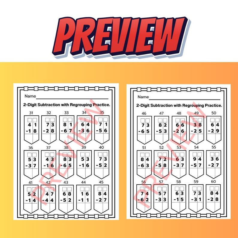 Double Digit Subtraction With Regrouping Worksheets (2-DIGIT) - Etsy