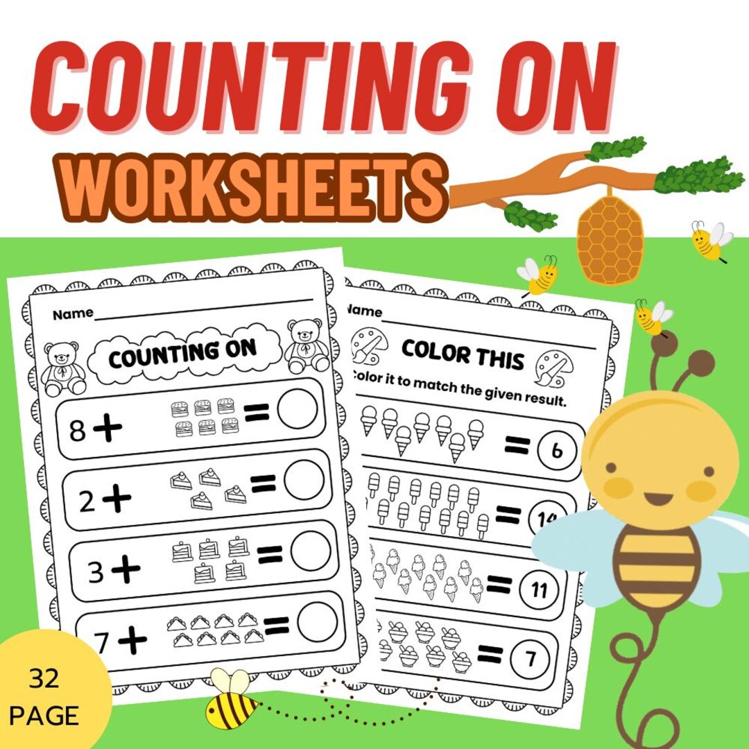 Addition Practice Worksheets Counting on & Coloring Sheet - Etsy