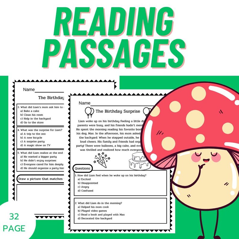 Reading Comprehension Passages and Questions for Kids - Etsy