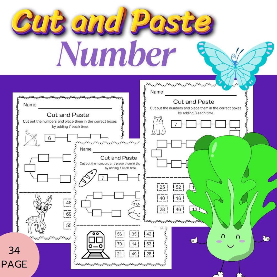 Cut and Paste Printables, Number by Adding 2 - 7 Worksheets - Etsy