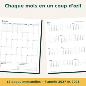 2027 Planner Printable in French | French Weekly and Monthly Dated Agenda | Monday Start | PDF A4 and Letter image 3