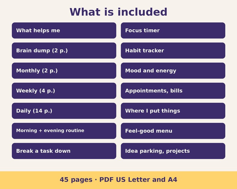 Agenda stampabile per ADHD in inglese | Agenda per adulti con ADHD | Agenda senza date | PDF formato A4 immagine 4