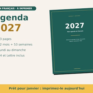 2027 Planner Printable in French | French Weekly and Monthly Dated Agenda | Monday Start | PDF A4 and Letter image 1