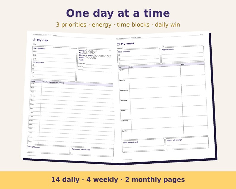 Agenda stampabile per ADHD in inglese | Agenda per adulti con ADHD | Agenda senza date | PDF formato A4 immagine 2