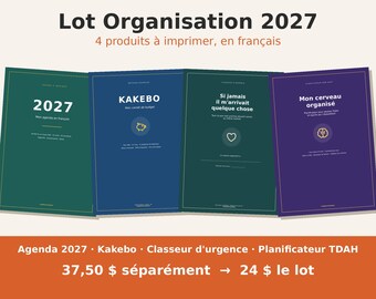 Pacchetto organizzativo 2027 da stampare in francese | Agenda 2027, pianificatore di budget, raccoglitore per emergenze, agenda per ADHD | PDF