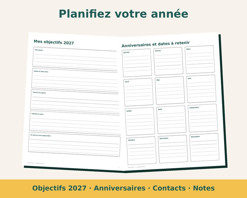 2027 Planner Printable in French | French Weekly and Monthly Dated Agenda | Monday Start | PDF A4 and Letter image 4