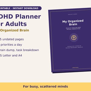 Agenda stampabile per ADHD in inglese | Agenda per adulti con ADHD | Agenda senza date | PDF formato A4 immagine 1