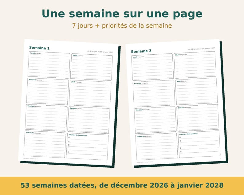 2027 Planner Printable in French | French Weekly and Monthly Dated Agenda | Monday Start | PDF A4 and Letter image 2