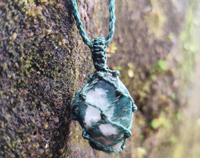 Genuine Handmade Moss Agate Crystal Necklace