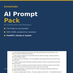 Construction Site Manager AI Prompts | CDM, RAMS, Safety, Programme (Download)