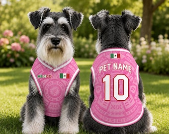 Personalized Pink Mexico Pet Soccer Jersey, Custom Dog Soccer Shirt, Name Number Puppy Football Outfit, Girl Dog Jersey