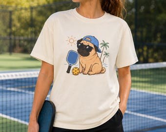 Pug Pickleball Shirt, Cartoon Pug Graphic Tee, Comfort Colors