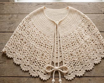 Crochet Cape Pattern PDF — Victorian Lace Cape with Fan Stitch, Scallop Border & Tie Cord