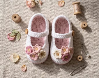 Crochet Pattern Baby Mary Jane Booties | Flower Mary Janes