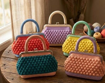 Crochet Pattern PDF Bobble Stitch Handbag Kiss Lock Purse Frame Bag Pattern Easy