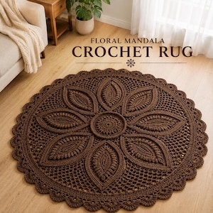 Floral Mandala Crochet Rug Pattern, Round Floor Rug PDF, Raised Petal Flower