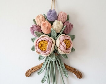 Crochet Tulip Bouquet Pattern PDF, Peony Flower
