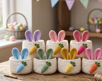 Bunny Ear Carrot Basket Crochet Pattern | Easter Amigurumi Basket PDF | Beginner